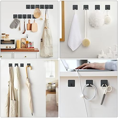 VISV Adhesive Hooks 4Pcs Heavy Duty Waterproof Wall Hooks Matte Black