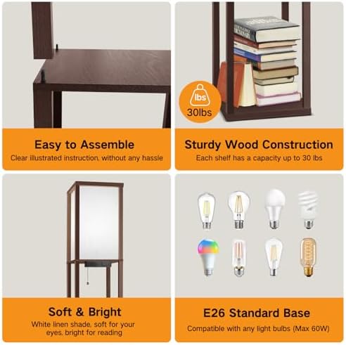 OUTON Floor Lamp with Shelves and USB Port