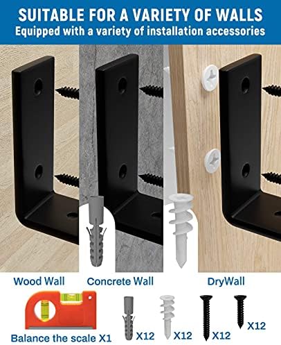 LEOPO 12 Inch Shelf Bracket 6 Pack Frost Black