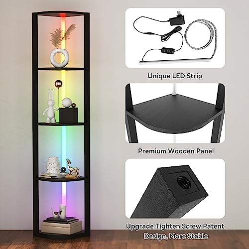 ROJASOP 5 Tier Corner Shelf with Light Floor Lamp