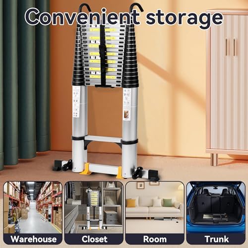BOWEITI 262FT Telescoping Ladder Aluminum Collapsible Ladder with Non-Slip Feet
