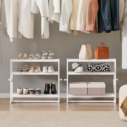 3-Tier Adjustable Bamboo Bathroom Shelf with Hooks