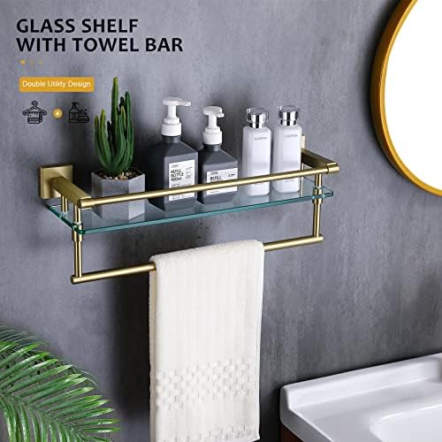 KOKOSIRI 20 Inch Tempered Glass Bathroom Shelf with Towel Holder