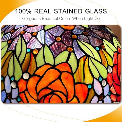 Capulina Tiffany Table Lamp 3-Light Red Yellow Rose Style