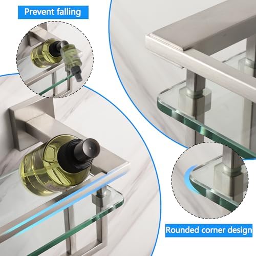 LANC Glass Shelf with Towel Rails 20 Inch Floating Tempered Bathroom Storage