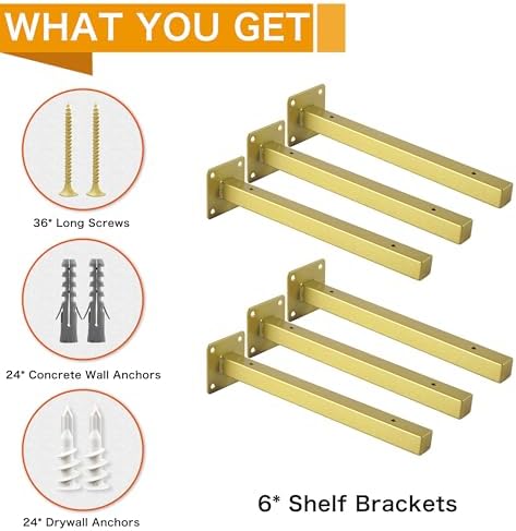 6 Pcs Gold Shelf Bracket Heavy Duty Industrial Wall Mounting