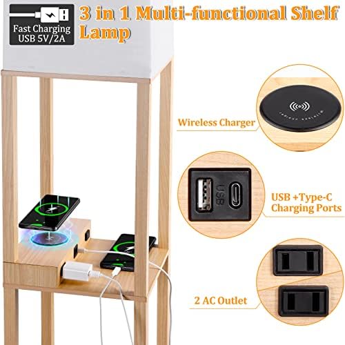 Dott Arts Floor Lamp with Shelves and Wireless Charging