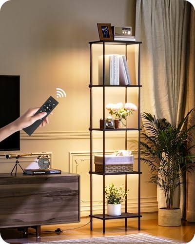 GOEBLESON 5-Tier Display Shelf with Light Floor Lamp