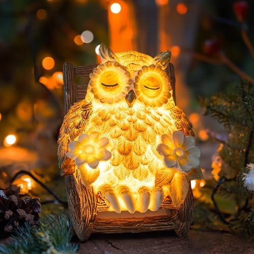 Solar-Powered Owl Statue on Chair Cute LED Figurine
