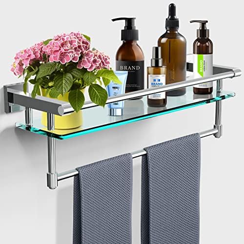 SFGSOWOR 20 Inch Bathroom Glass Shelf with Towel Rack Organizer