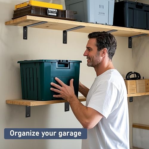 ELSKERHOME 12 Inch Floating Shelf L Brackets 8 Pack Black Metal Heavy Duty
