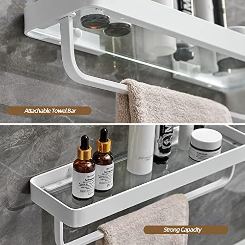 VOLPONE 2 Tier Glass Floating Shelf - Wall Mounted Bathroom Organizer White
