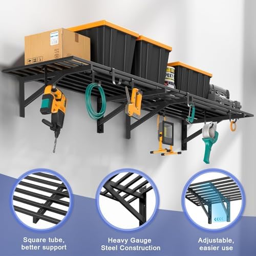2-Pack 2x4ft Wall Mounted Garage Shelves with Hooks