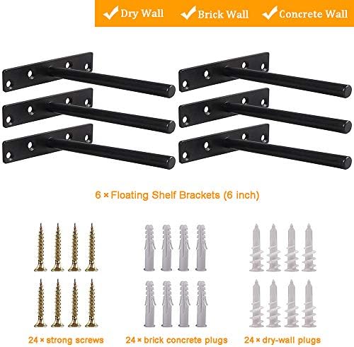 Heavy Duty Floating Shelf Bracket Set of 6 - Solid Steel