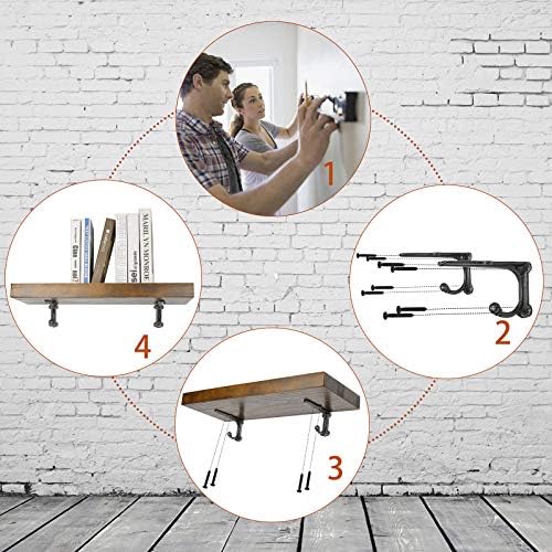 Heavy Duty Floating Shelf Brackets 4 Pack - Cast Iron Black Shelf Supports