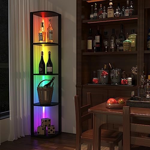 ROJASOP 5 Tier Corner Shelf with Light Floor Lamp