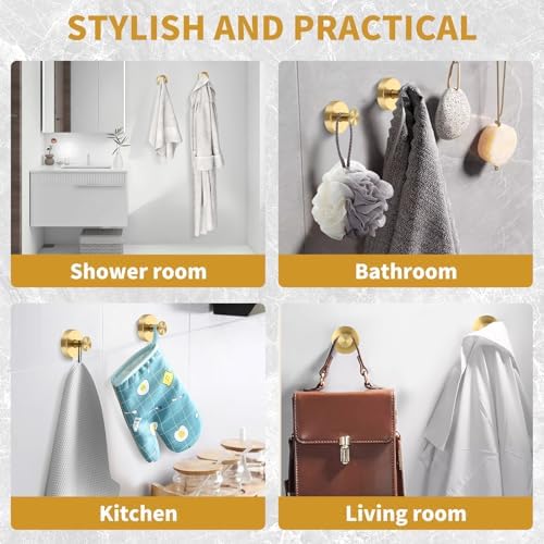 Gold Suction Cup Hooks for Shower Wall 2 Pack 11lbs