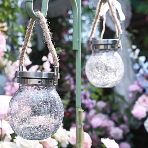 Cooo 6 Pack Heavy Crackle Glass Solar Lantern with 30 LED Firefly Lights