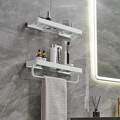 VOLPONE 2 Tier Glass Floating Shelf - Wall Mounted Bathroom Organizer White