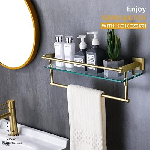 KOKOSIRI 20 Inch Tempered Glass Bathroom Shelf with Towel Holder