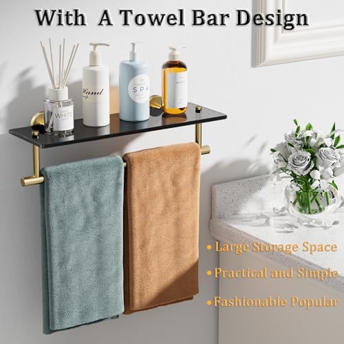 Alise Floating Glass Shelves for Bathroom 157 Inch Gold Black