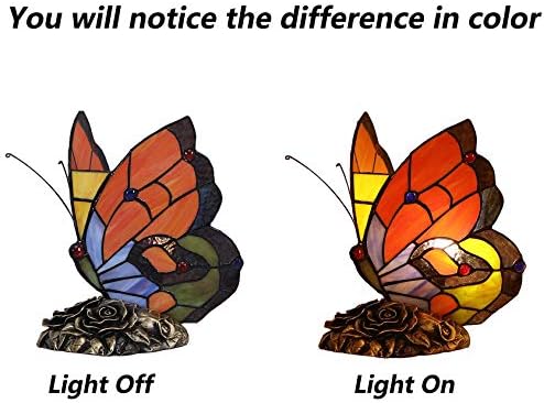 Bieye L10038 Butterfly Tiffany Style Stained Glass Accent Table Lamp