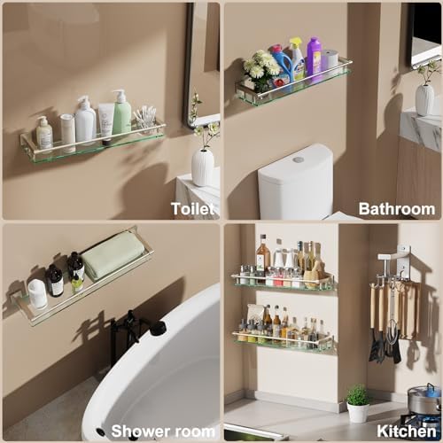 24 Inch Rectangular Tempered Glass Bathroom Shelf
