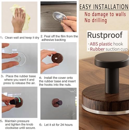 Suction Cup Hooks 4 Pack Walnut for Shower and Door