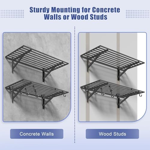 2-Pack 2x4ft Wall Mounted Garage Shelves with Hooks