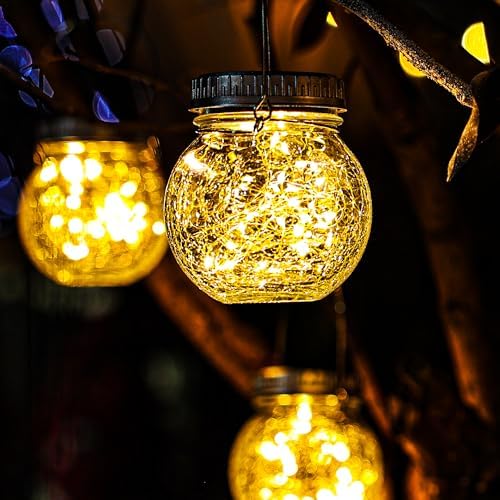 Cooo 6 Pack Crackle Glass Solar Lantern with 30 LED Firefly Lights