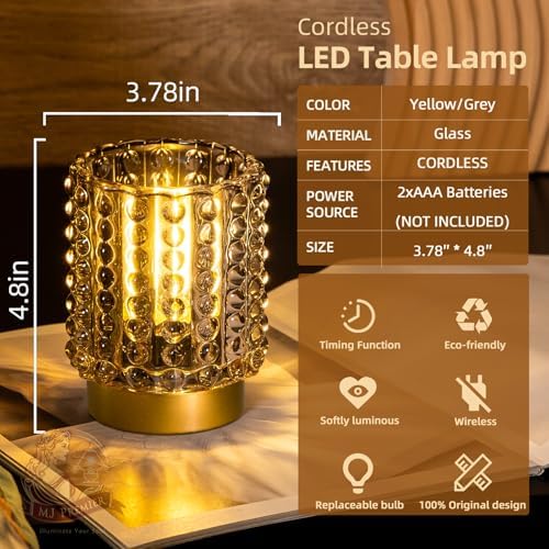 Gray Crystal Battery Operated Lamp with Timer