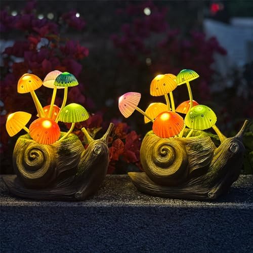Solar Garden Mushroom Snail Statue 1 Pack Outdoor Decor