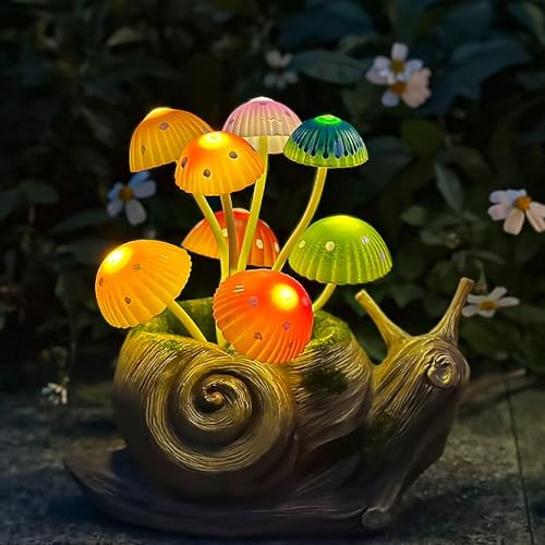 Solar Garden Mushroom Snail Statue 1 Pack Outdoor Decor