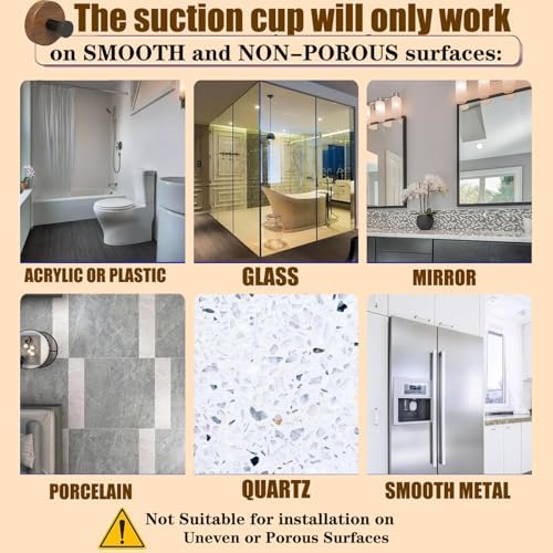Suction Cup Hooks 4 Pack Walnut for Shower and Door