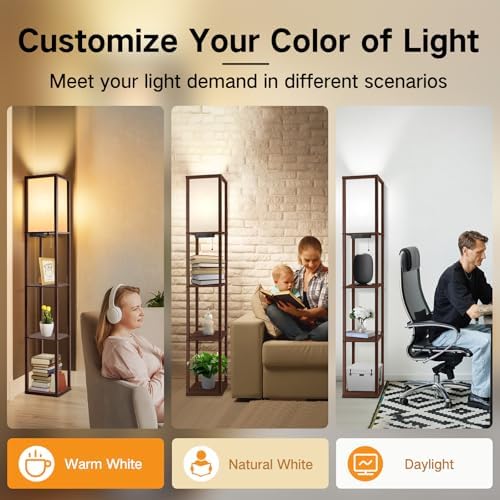 OUTON Floor Lamp with Shelves and USB Port