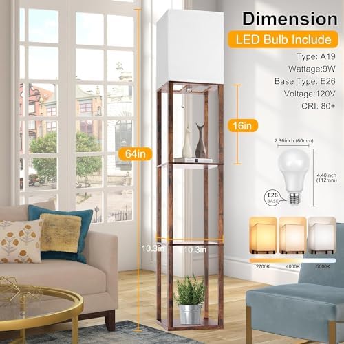 Wishwill Floor Lamp with Shelves and 3 CCT LED Bulb