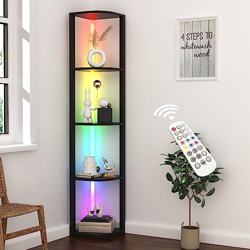 ROJASOP 5 Tier Corner Shelf with Light Floor Lamp