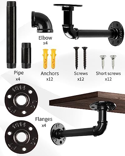 MUZIK Shelf Brackets 12 Pack Heavy Duty Industrial Pipe Floating Wall Mount