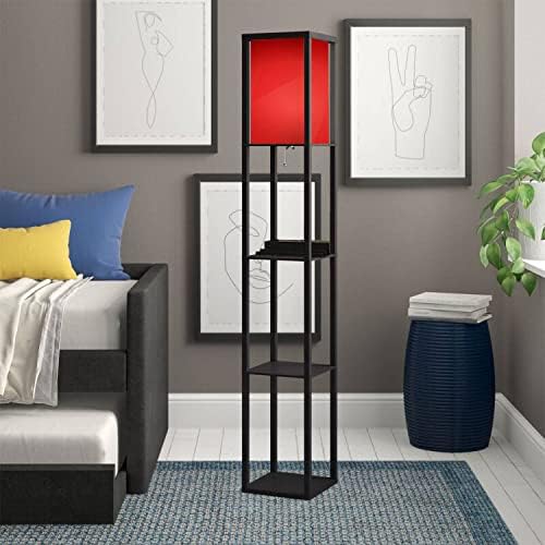 Red Floor Lamp with Shelves and USB Ports