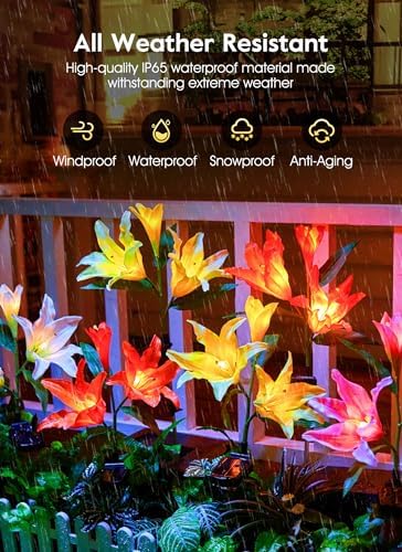 Brightown Solar Garden Lights 4 Pack Realistic Lily Flower Path Lights