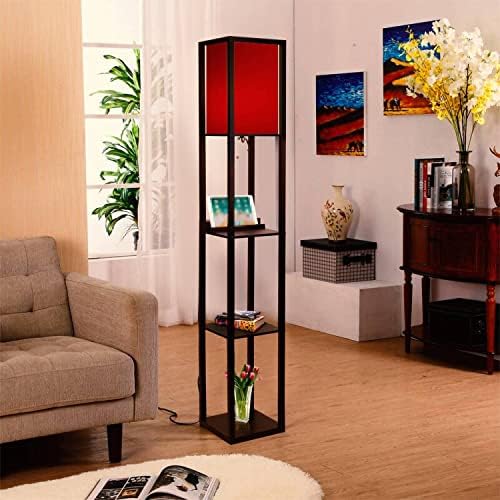 Red Blurred Floor Lamp with Shelves USB Ports and Power Outlet