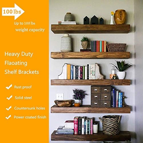 Heavy Duty Floating Shelf Bracket Set of 6 - Solid Steel