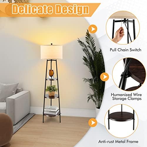 Giantex Floor Lamp with 3 Tier Shelves 60 Inch Modern