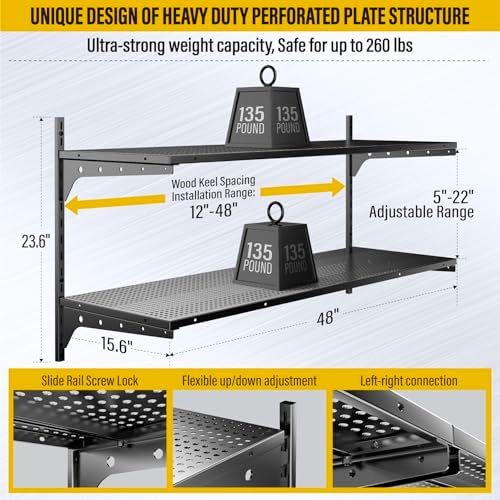2 Tier 13x4ft Wall Mounted Garage Shelves Black
