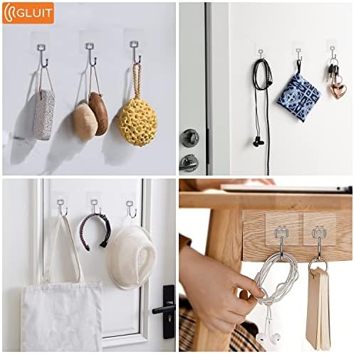GLUIT Heavy Duty Wall Hooks 22 lbs 6 Pack No Damage