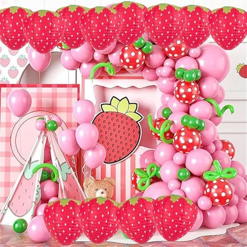 6PCS Red Strawberry Paper Lanterns for Party Decor