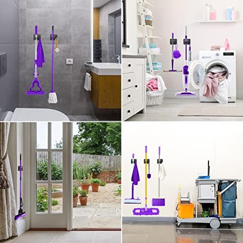 Stainless Steel Broom Holder - 4 Hook Positions Black