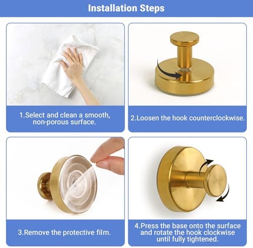 Suction Cup Hooks 2Pcs Gold Heavy Duty Bathroom Towel Holder