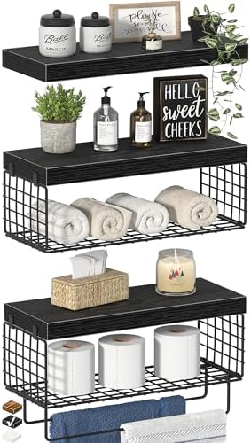 KLUVIS Bathroom Floating Shelves Over Toilet Storage Set of 3 Black