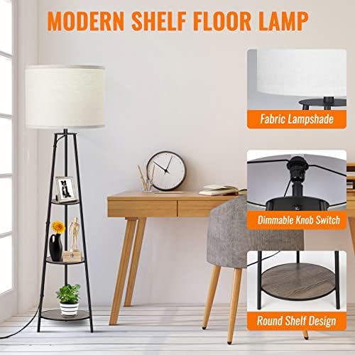 Floor Lamp with 3-Tier Shelves and Dimmable Light